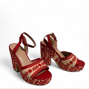 Aldo Red Embroidered Platform Sandals Size 7.5 Whimsical Vacation